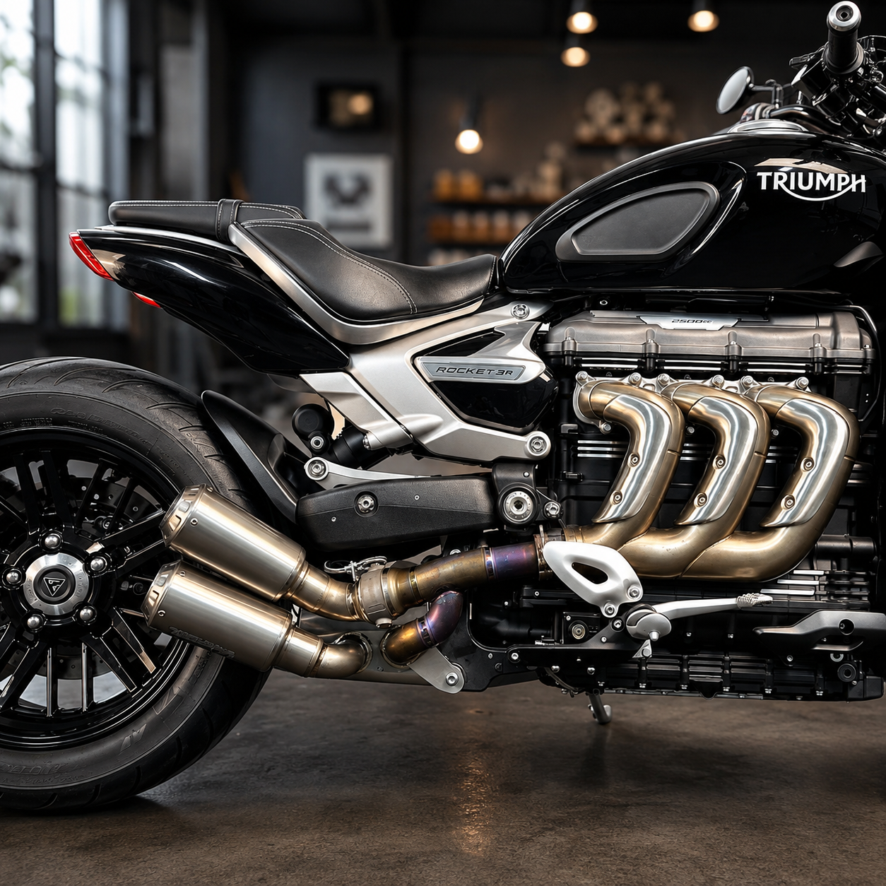 Triumph Rocket 3 GT Single-sided dual output Header & Mid-Pipe Assembly - Titanium Alloy Electronic valve