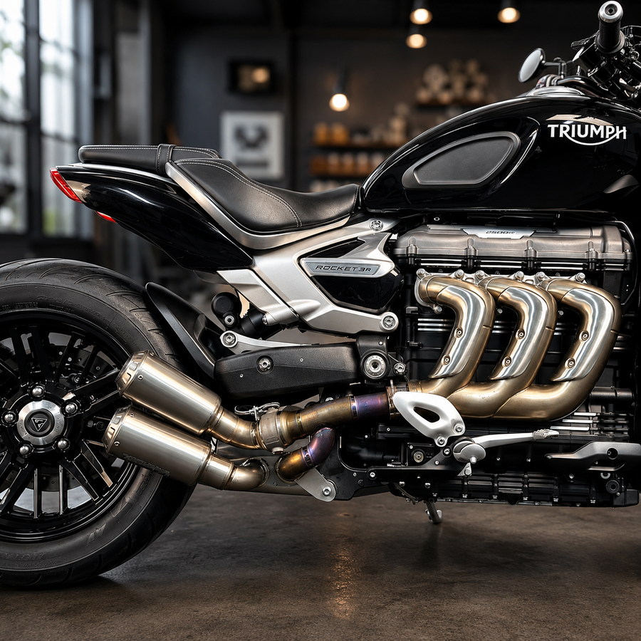 Triumph Rocket 3 GT Single-sided dual output Header & Mid-Pipe Assembly - Titanium Alloy Electronic valve
