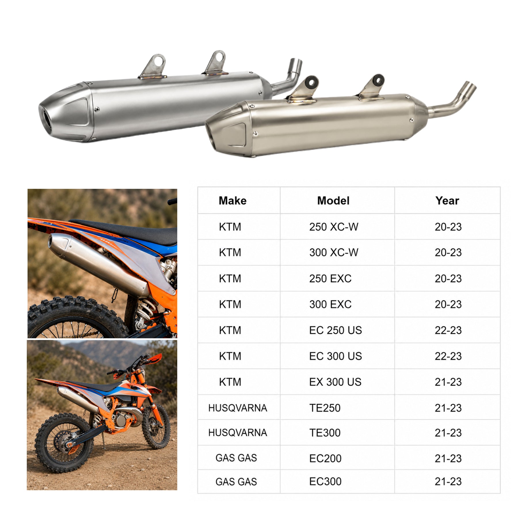 Husqvarna 250/300 TE TC TX Header & Mid-Pipe Assembly - Stainless Steel Titanium Alloy