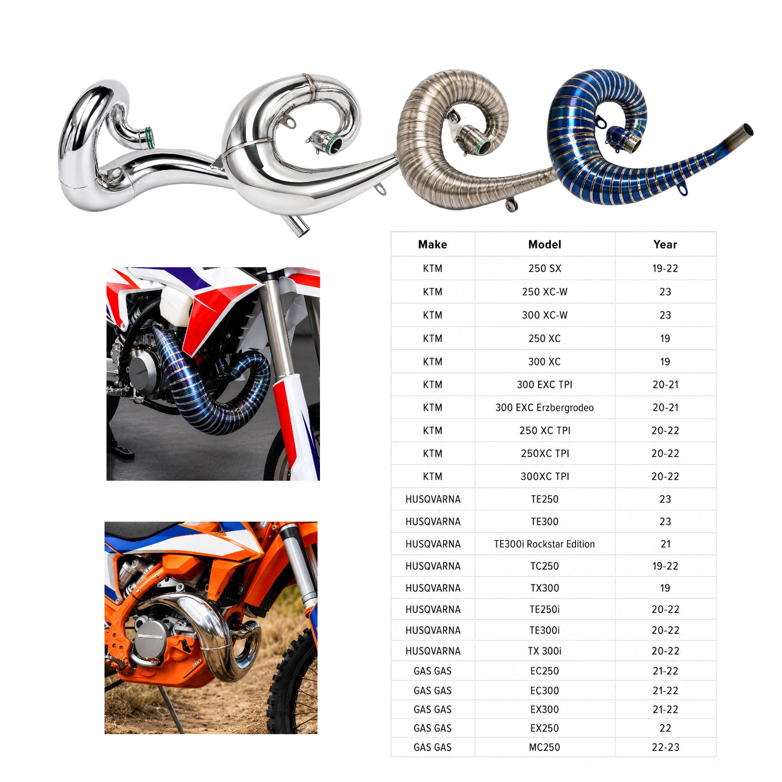 Husqvarna 250/300 TE TC TX Header & Mid-Pipe Assembly - Stainless Steel Titanium Alloy