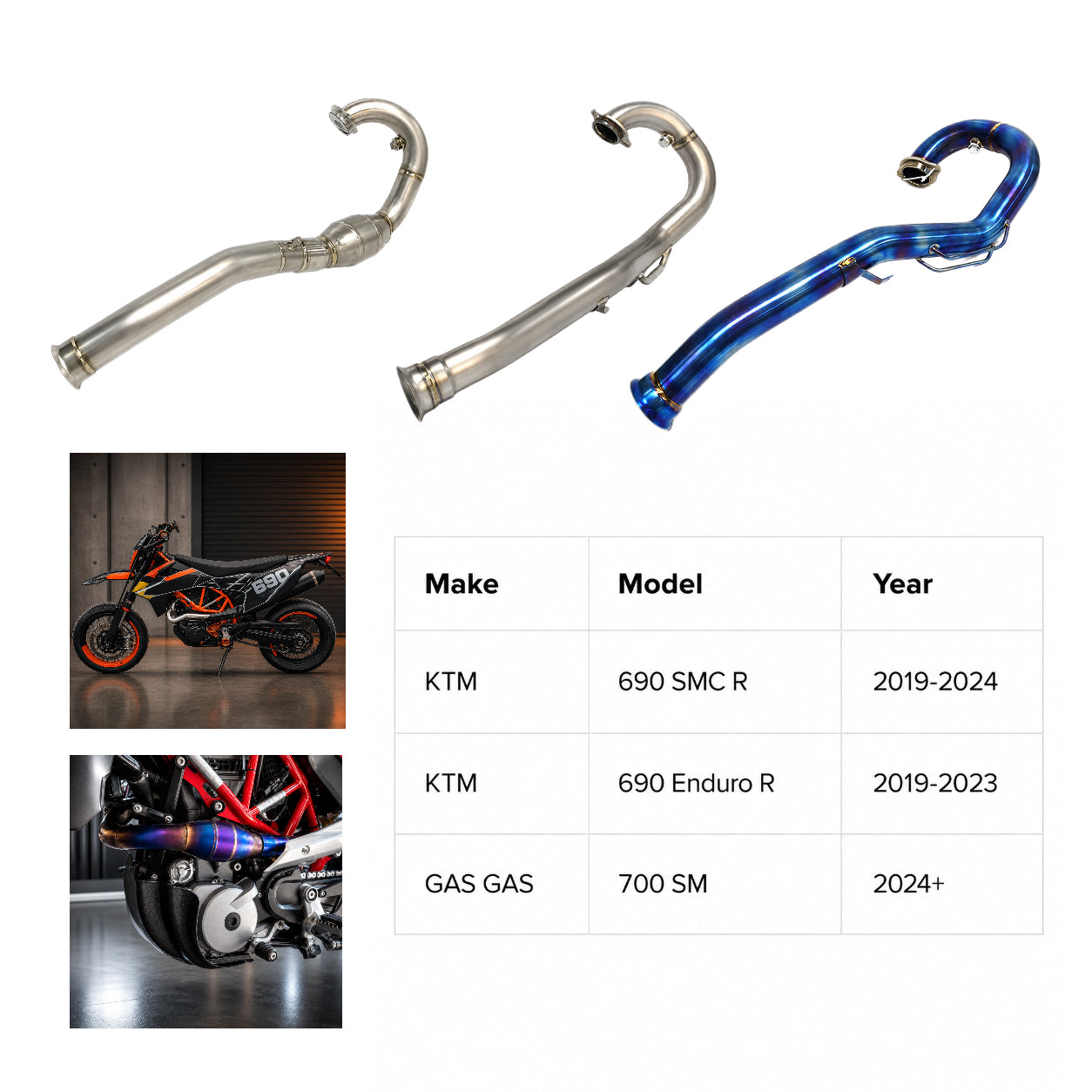 KTM 690 SMC R Enduro R Header & Mid-Pipe Assembly - Stainless Steel Titanium Alloy