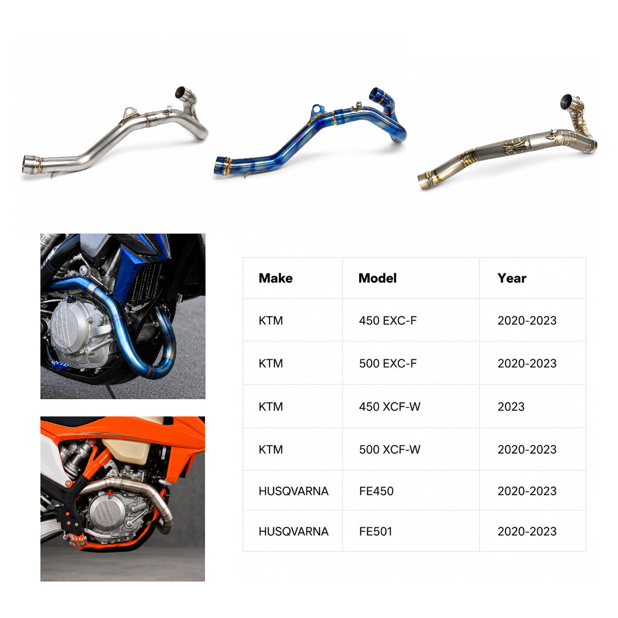 HUSQVARNA FE450/501 2020-2023 Header & Mid-Pipe Assembly - Titanium Alloy